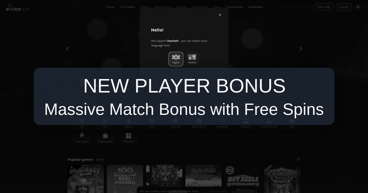 Excitewin Casino Welcome Bonus: Up to €500 + 200 Free Spins
