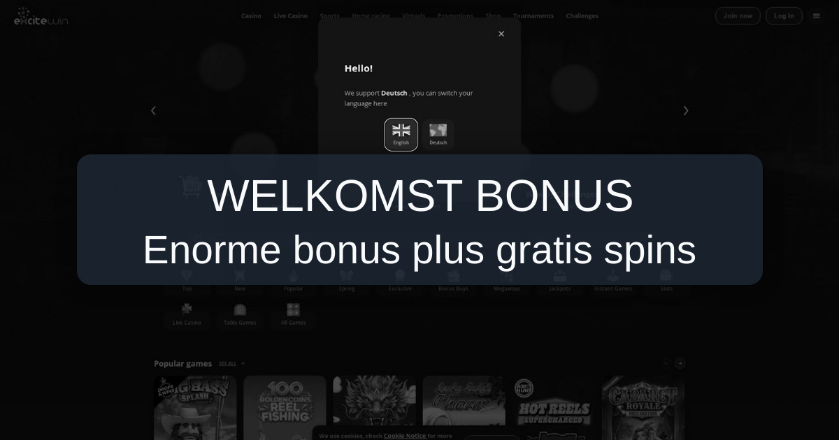 Excitewin Casino Welkomstbonus - Tot 500€ + 200 Gratis Spins