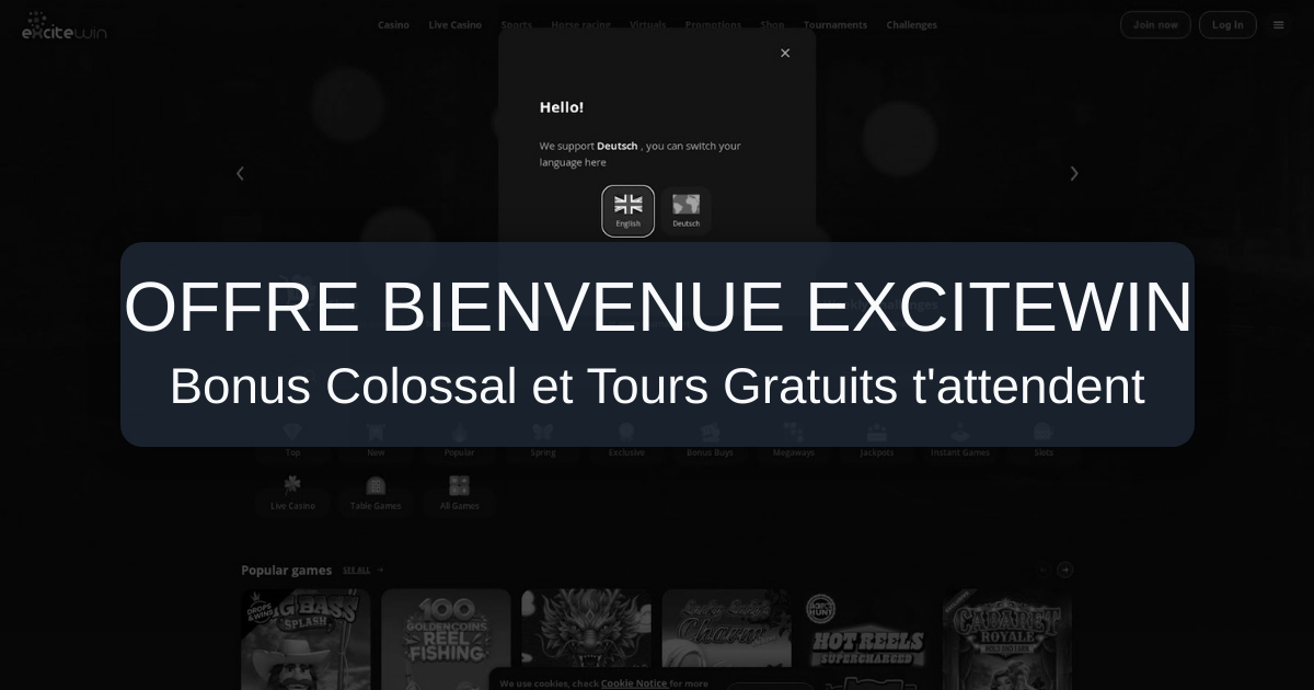 Excitewin Casino Bonus Bienvenue : Jusqu'à 500€ + 200 Free Spins