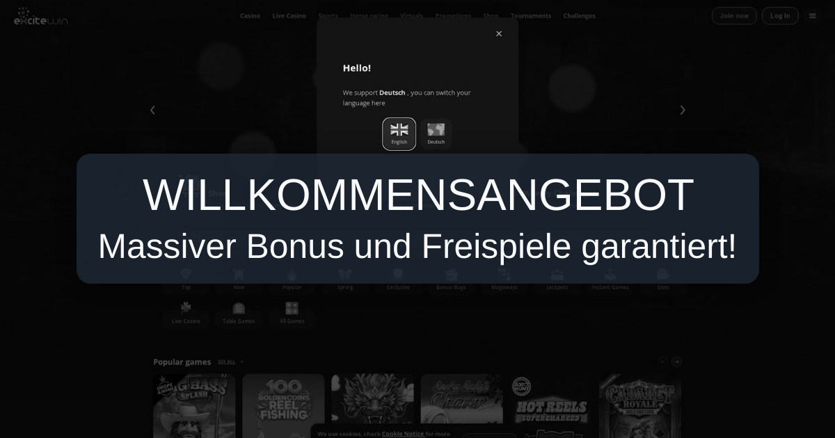 Excitewin Casino Willkommensbonus - Bis 500€ + 200 Freispiele